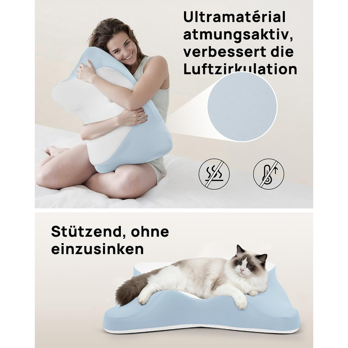 Ергономічна подушка для шиї Feagar у формі метелика з ефектом пам'яті (Memory Foam), синя
