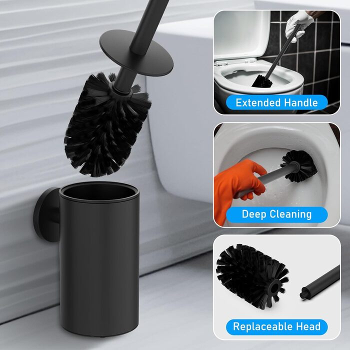 Набір для чищення унітазу з нержавіючої сталі 304, комплект з 2 насадками (круглі, чорні)