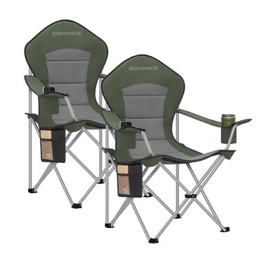 Кемпінговий стілець SONGMICS складаний, зелено-сірий, з підсклянником, тримачем для телефону та органайзером GCB005BH0