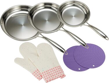 Набір сковорідок SanheKit з нержавіючої сталі, 3 шт. (8, 10, 12 дюймів), професійний, індукційний, для плити та духовки