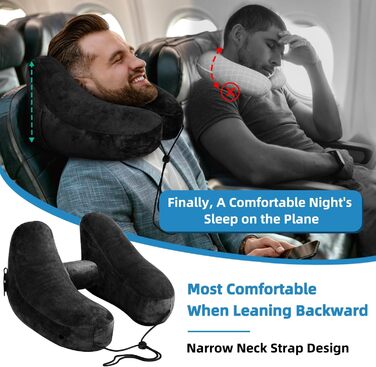 Подушка для шиї у вигляді літака, надувна туристична подушка для подорожей, авто, офісу (чорна)