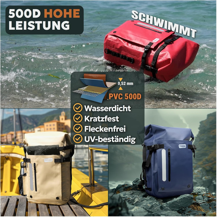 Waterproof Backpack, Versatile, Waterproof Bag, Dry Bag 20/30/45 L, with 3 Outer Pockets, Comfortable, RollTop, Beach, Boat, Kayak, Paddle, Canoe, Hiking, Camping, Fishing, Motorcycle