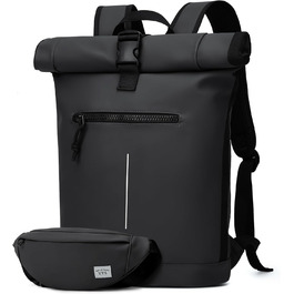 Чорний рюкзак YTL Rolltop з відділенням для ноутбука 17 дюймів. Ідеальний для подорожей, школи, університету, велопоїздок.