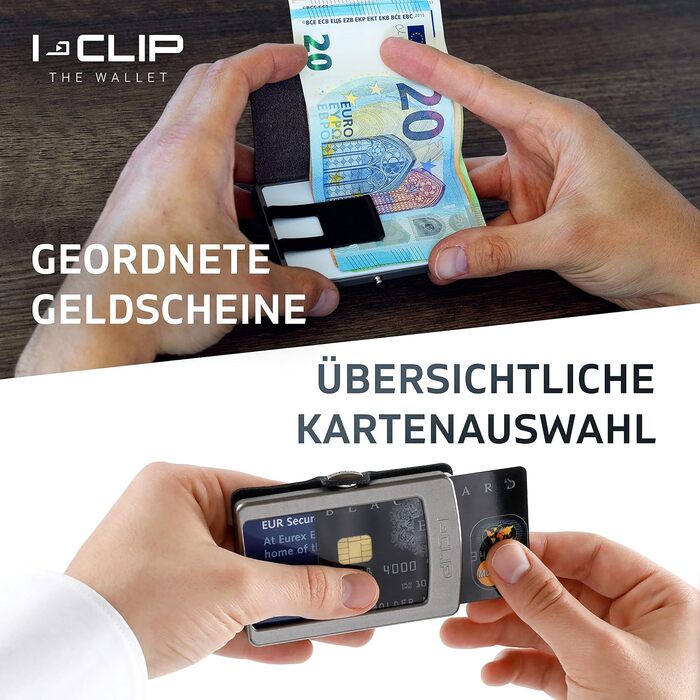 I-CLIP Original Slim Wallet Leather Wallet - Premium Wallet - Card Case - Credit Card Case with Money Clip - Smooth Leather Black