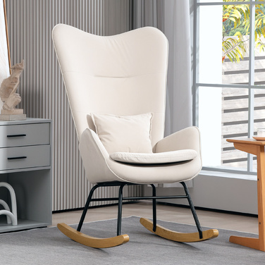HOMCOM Rocking Chair Glider Armchair, Still Chair with Velvet Look, Rocking Chair with a 120 kg Load Capacity for Bedrooms, Living Rooms, Cream White | Aosom