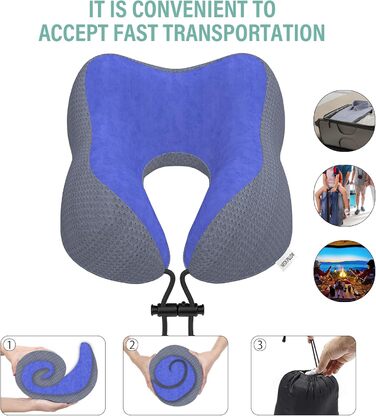 Подушка для шиї у вигляді їжачка, автомобільна/авіаційна, з memory foam, м'яка оксамитова обкладинка, для дорослих, для подорожей, кемпінгу, офісу та дому (Темно-синій)