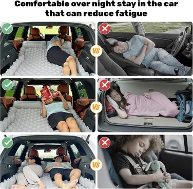 Автоматизована повітряна матрац для авто SUV, 2 особи, для кемпінгу та подорожей, самонадувна, з насосом та подушками, 183*13*7 см, чорний, підтримка (Сірий+сірий ковдра)