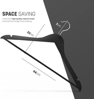 Плечики для одягу KEPLIN Starker з натурального дерева (30 шт.) з поворотним гачком 360° та перекладиною для штанів. Підходять для пальто, жакети, костюми. Економія місця в шафі. Чорний колір, 20 шт.