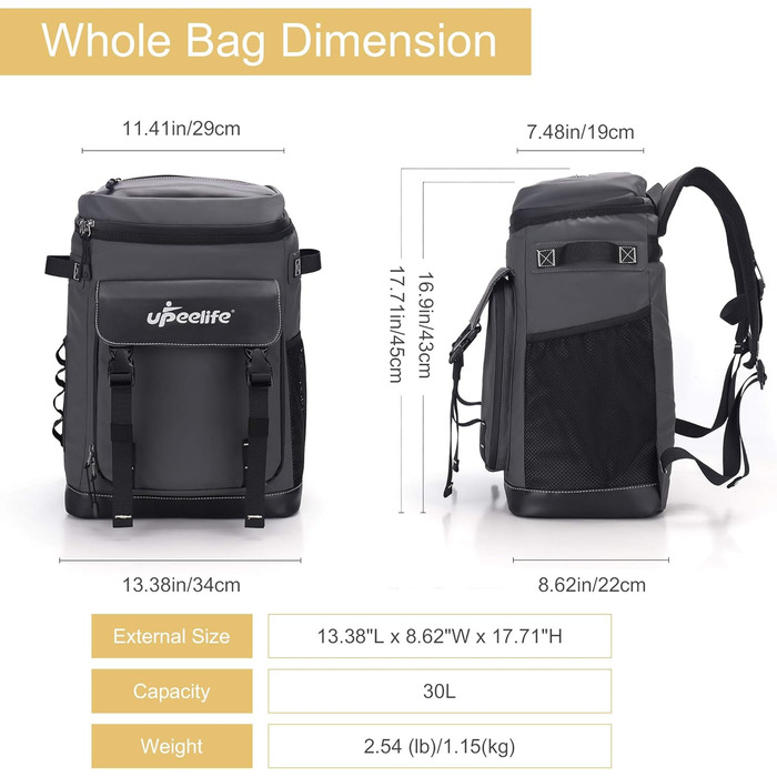 Рюкзак-холодильник Upeelife 30L з килимком для пікніка та кріпленням, водонепроникний, для кемпінгу та пікніків (сірий)