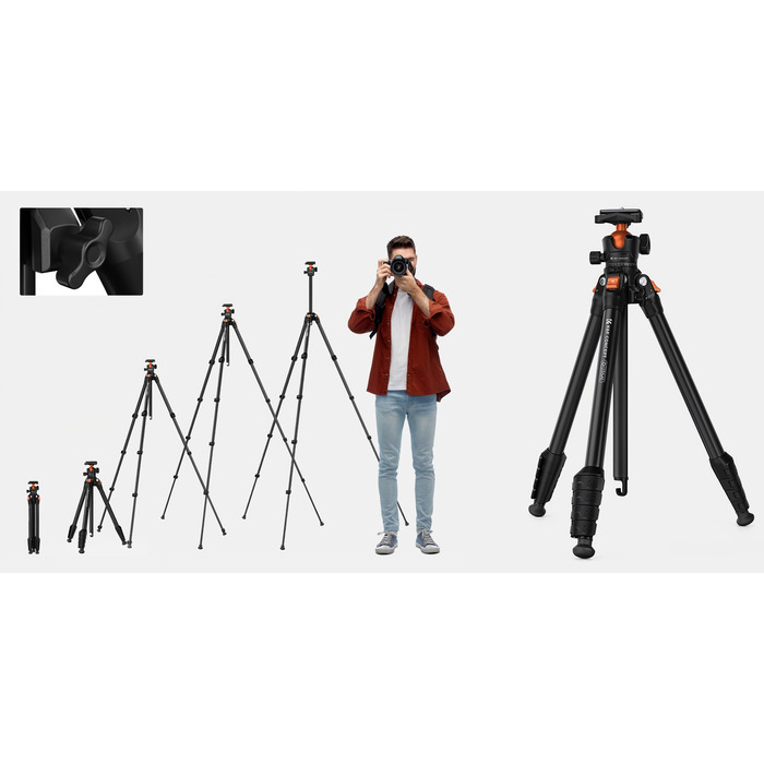 Штатив K&F Concept O235A1 + голова BH-40 + тримач для смартфона, 175 см, чорний