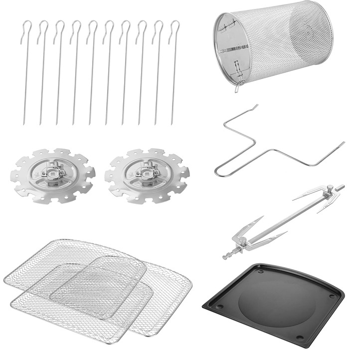 Фритюрниця Emerio XXL з гарячим повітрям, 13 літрів, Airfryer, BPA free, Smart Fryer, мульти-печі з поворотним шампуром та кошиком, дисплей, таймер, функція сушіння, 1800 Вт, AF-121914, чорний, 13 літрів (BPA free)