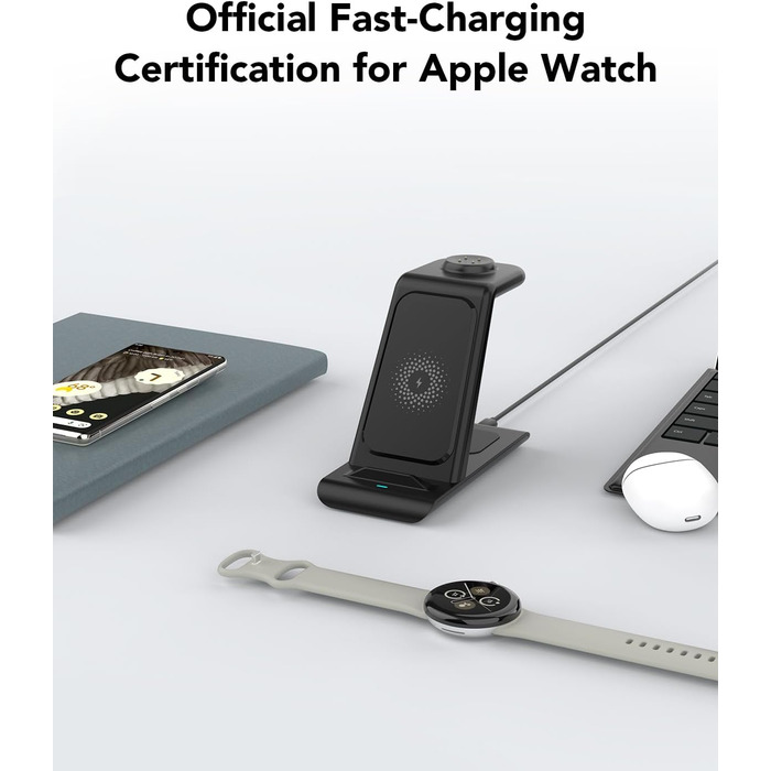 Бездротова зарядка SPGUARD для Google Pixel Watch 3/2/3 та Pixel Buds Pro2, 3-в-1, сумісна з Pixel 10/9/8/7