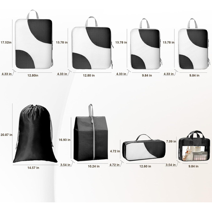 Органайзери для валізи DIMJ - Набір 8 шт. для подорожей, чорного кольору