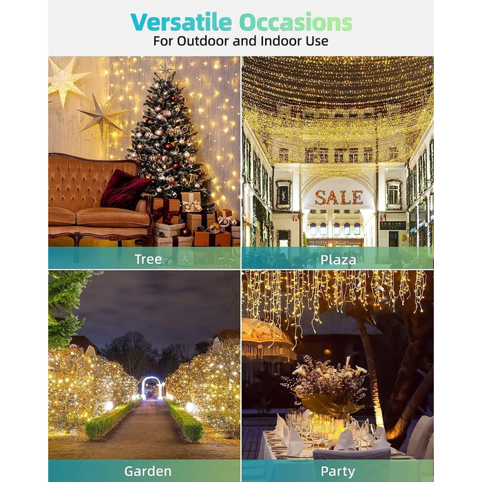 LED гірлянда на Новий Рік LEDYA 200 LED, тепле біле світло, 8 режимів, IP44, 30 м, для декору балкона, саду, огорожі, дому