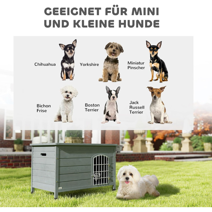 Паві Гат (PawHut) Будка для собак з дверима, клітка-переноска, водяний транспортувальний відсік для собак, котів, кроликів, вулиця, водовідштовхувальний, темний сірий, сосна, 80 x 55 x 53,5 см
