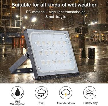 papasbox LED Floodlight Floodlight Spotlight, LED Floodlight Construction Light with Plug Waterproof IP65, 3000K Warm White, Ideal Wall Light Outdoor Lighting for Garden, Garage, Hotel (Warm White, 50W)