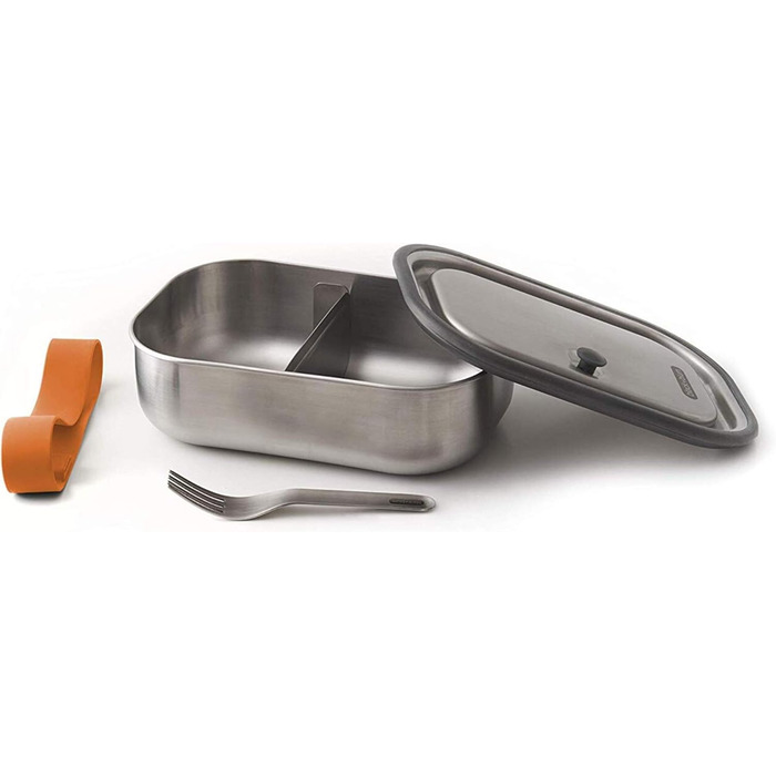 Ланчбокс BLACK+BLUM з нержавіючої сталі 1л, оранжевий, 3-в-1, вакуумна кришка, герметичний, з гофелем, силіконовою стрічкою та роздільником, підходить для духовки та морозильної камери, 20x14x6 см, контейнер для їжі з відділеннями