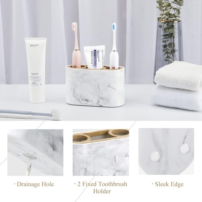 Тримач для зубних щіток Shinowa з 3 відсіками, електричний, з піддоном для води, органайзер для ванної кімнати, білий