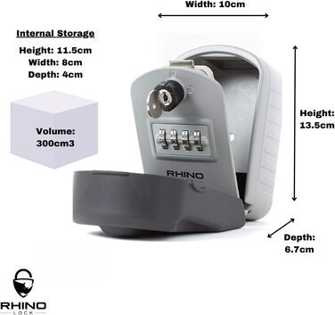 Сейф для ключів Rhino Lock Kombi настінний з кодовим замком та доступом за допомогою ключа - сірий (Pro)