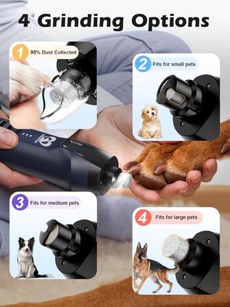 Електричний тример для собак Casfuy 6-в-1 з підвищеною потужністю (50%), тихий, з LED-підсвіткою та збирачем пилу, 4.8V, для великих порід (блакитний)