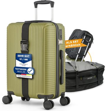 Чемодан ручної об'єм 55x40x20 см Trolley, Легкий міцний валіз з ABS-матеріалу з TSA-замком, валіз на колесах, ідеальний як ручна поклажа (Matcha-green, ABS + Bag)