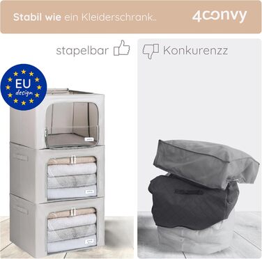 Collapsible Storage Box for Clothes with Zipper, Metal Frame - [2024 IMPROVED MATERIAL] Duvet Storage Bag – Sturdy Clothing Storage Box (Gray, 3x66L)