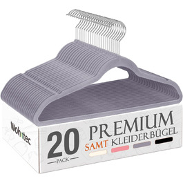 В'язки для одягу з велюру, 20 шт. - В'язки для одягу, економія місця, неслизькі, міцні, 360° обертання - для сорочок, костюмів, светрів, штанів, сірі