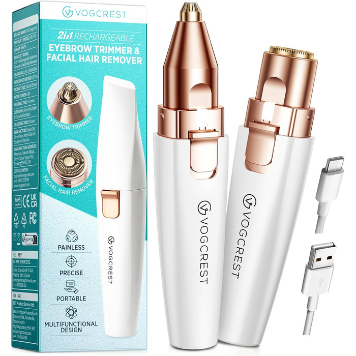Тріммер для обличчя та брів 2-в-1 VG VOGCREST з LED-підсвічуванням - безболісне гоління обличчя, губ та тіла