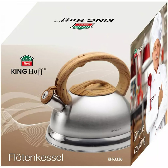 Чайник електричний Kinghoff Kh-3236, 3L, з свистком, нержавіюча сталь, сріблястий