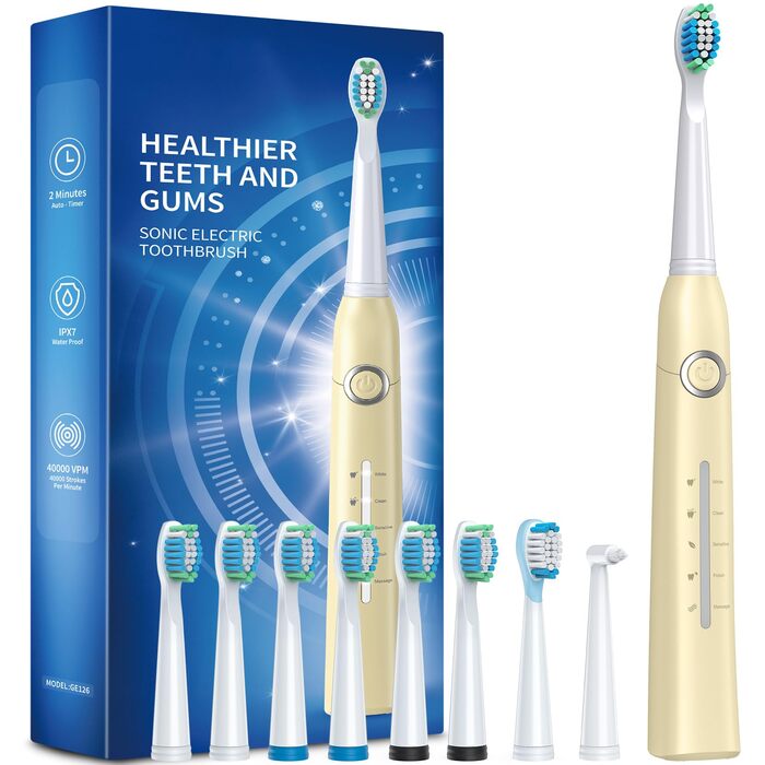 Електрична зубна щітка Demita зі 8 насадок, 40000 VPM, 5 режимів, швидка зарядка (30 днів)