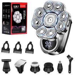 Електрична бритва чоловіча Glatzen 9D Skull – водонепроникна, для сухого та вологого гоління, з USB зарядкою, LED дисплеєм та 6 насадками для обличчя та тіла