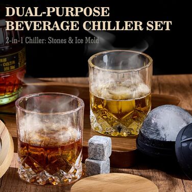 Набір для копчення віскі – Old Fashioned Cocktail Geschenkset: 6 дерев'яних чіпсів, 4 гранітні камені, запальник та аксесуари для любителів віскі та коктейлів (без бутану)