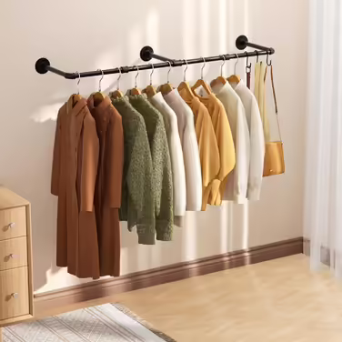 pickpiff Vintage Clothes Rack, 140 cm Industrial Pipe Clothes Hanger for Wall Mounting, Space-Saving, Sturdy Clothes Rail, 1 Pack of 6 S-Hooks