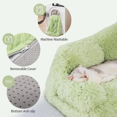 MEWOOFUN Stylish Cat Bed Cat Sofa Fluffy - 76x45cm Cat Bed Large Plush Cat Couch for Small Dogs and Cats Removable and Washable (green)