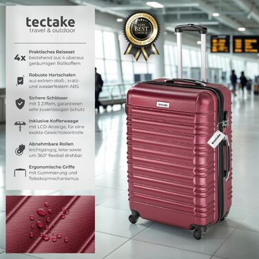 Набір валіз Tectake® 4 шт. з жорстким корпусом ABS, з колесами, телескопічною ручкою та замком, включаючи ваги та аксесуари для валіз. Розміри: S, M, L, XL (Бордовий)