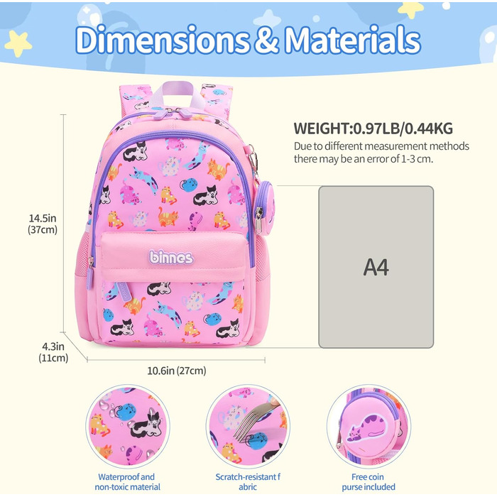 Дитячий рюкзак SUN EIGHT для хлопчиків та дівчаток: легкий, міцний, для садка, школи та подорожей (фіолетовий, рожевий)