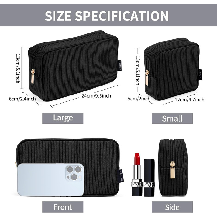 Косметичка MAGEFY для макіяжу: 2 шт. (бежева + чорна), з відділеннями, для подорожей, з корду, для жінок