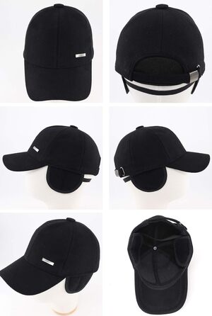 Зимова шапка-кепка Gisdanchz 22-23 з навушниками та металевою застібкою, 56-60 см, чорна