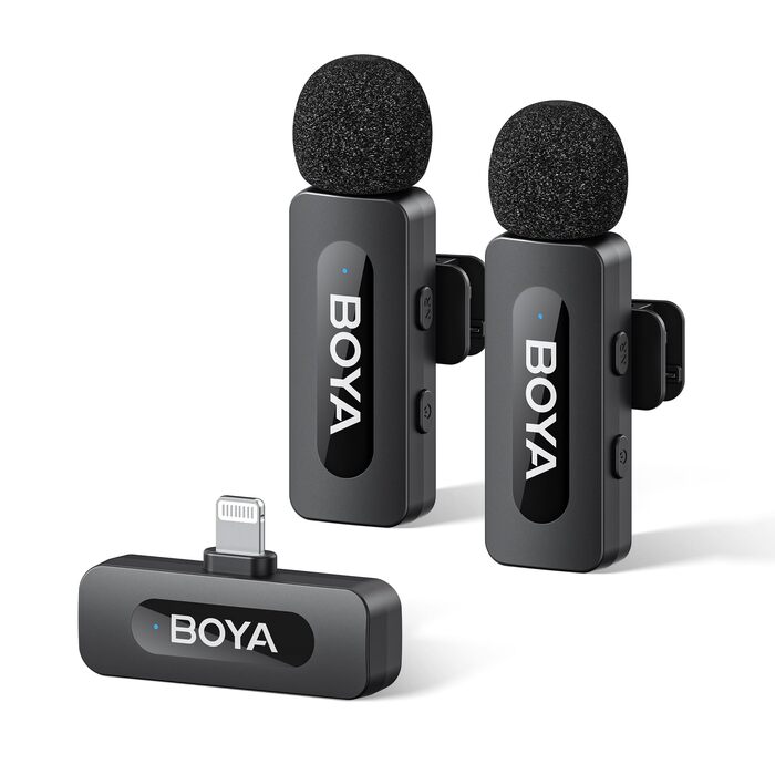 BOYA BY-V2 Бездротовий мікрофон-лапка для смартфона: iPhone, Android, USB-C, 48 КГц, 9 годин роботи, шумозаглушення