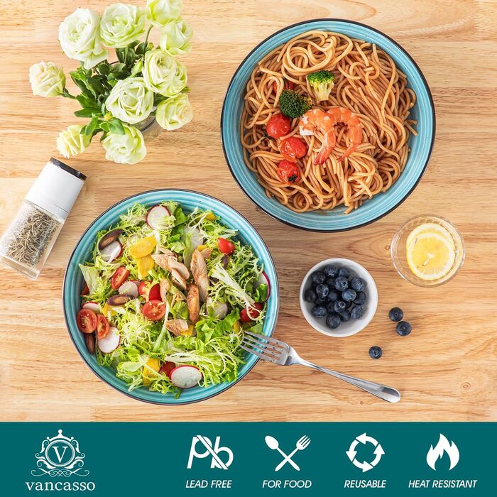 Набір тарілок для супу Vancasso Bonbon, 6 шт, 1500 мл, кераміка, блакитні