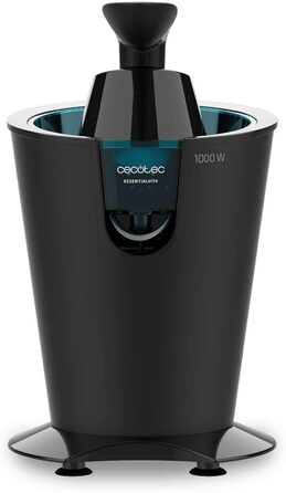 Електрична цитрусова преса Cecotec EssentialVita PowerFresh 1000 Black, 1000 Вт, нержавіюча сталь, 6 титанових лез, безперервна екстракція, захист від бризок, деталі придатні для миття в посудомийній машині