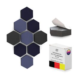 Акустичні панелі PolySound ECO 3D-гексагон, самоклеючі шумопоглинаючі шестикутні панелі для офісу, геймінгу та дому, набір 9 шт (3-10 см), Deep Blue Sea