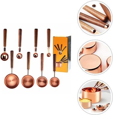 RiJpex Measuring Spoon, Pourer, Measuring Cup, 1 Set/4 Pieces, Gold-Colored Kitchen Utensil, Coffee Scoops, Utensils, Dessert Scoop, Ingredient Scale, Walnut Unit Scoop