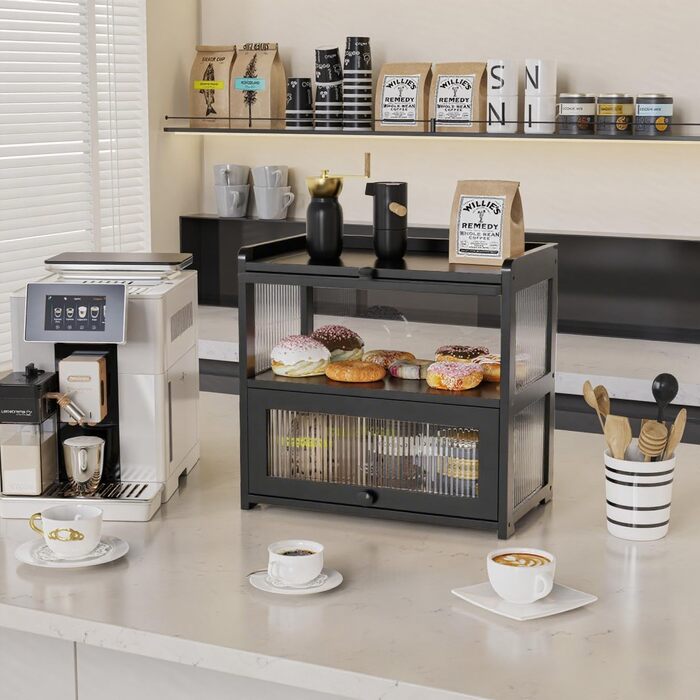 BAMBANG Дерев'яний Brotbox для кухонної стільниці, Brotbox у стилі ферми з 2 дверцятами, дерев'яний Brotbox для зберігання хліба, контейнер для саморобного хліба, натуральне дерево (UK-MBX)