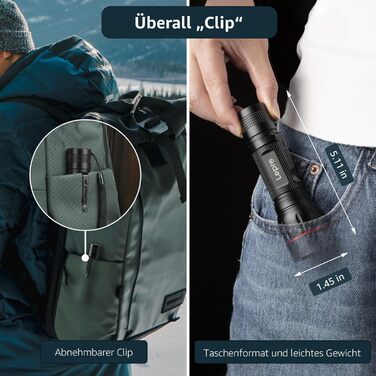 LED ліхтарик Lepro LE2050: надпотужний, з кліпсою, 5 режимів, Zoom, водонепроникний, для кемпінгу, риболовлі, туризму, подарунок (2 шт.)