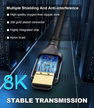 HDMI 2.1 кабель Adauxter 2 метри: 8K, 48Gbps, eARC, HDCP2.3, HDR10+, для PS5, X-Box, PC, TV, монітор