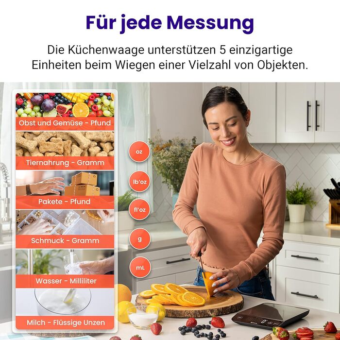 Etekcity Digital Kitchen Scale - 1g Precision, 10kg Capacity, LED Display, Tare Function, USB Rechargeable, Stainless Steel