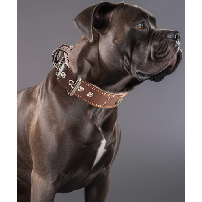 Leather Dog Collar, 5 cm Wide Robust Genuine Leather Collar, Handcrafted, Soft and Luxurious, Eye-Catching Best Choice for Large and Medium Dog Breeds 57-67.5 cm