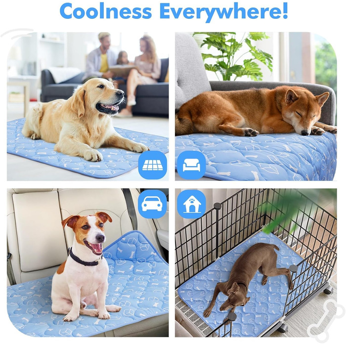 Rywe Cooling Mat for Dogs - Upgraded Colorfastness, Thicker, Washable, Self-Cooling Mat, 70x90cm Dog Mat - Non-Slip, Soft, Water-Absorbent, Odor-Reducing, Summer Dog Blanket for Dogs and Cats - (L, Blue)