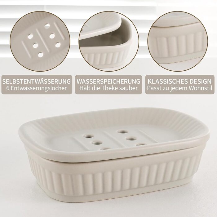 Набір для ванної кімнати NOVAJOY, кераміка, 5 предметів: мильниця, дозатор мила, тримач для зубних щіток, контейнер для ватних паличок, декор для ванної кімнати преміум-якість (абрикосовий сірий)